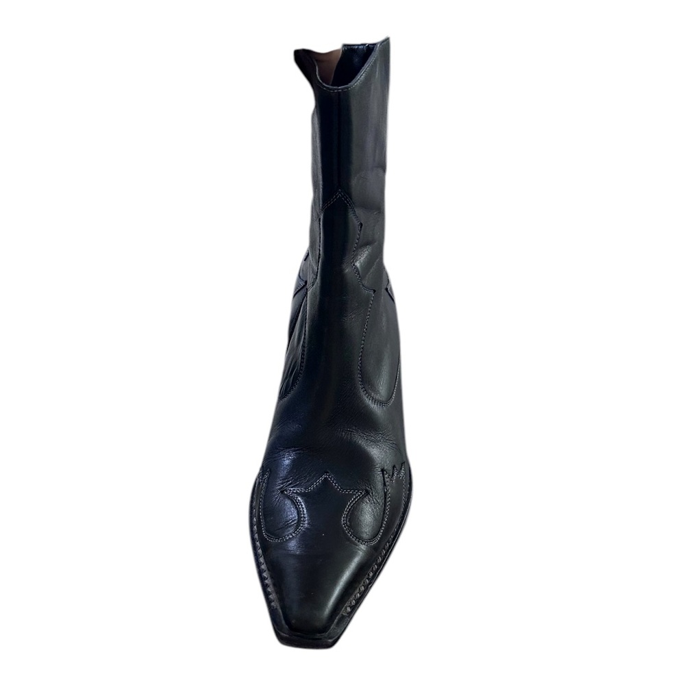 VINTAGE PAUL GREEN Western Cowgirl Cowboy Black Leather Pointed Toe Ankle Boots - Picture 5 of 16